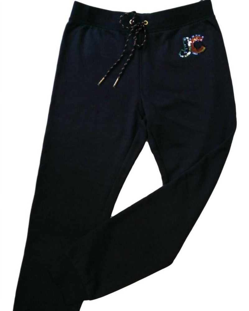 Front of a size XL Terry Multi Sequin Jc Track Zuma Pants in Navy Blue in Navy Blue by Juicy Couture. | dia_product_style_image_id:339818